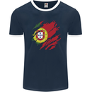 Torn Portugal Flag Portugese Day Football Mens Ringer T-Shirt FotL Navy Blue/White