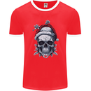 Icy Christmas Skull Wearing an Xmas Hat Mens Ringer T-Shirt FotL Red/White