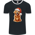 Christmas Golden Retriever Dog Xmas Hat Mens Ringer T-Shirt FotL Black/White