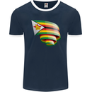 Curled Zimbabwe Flag Zimbabwean Day Football Mens Ringer T-Shirt FotL Navy Blue/White
