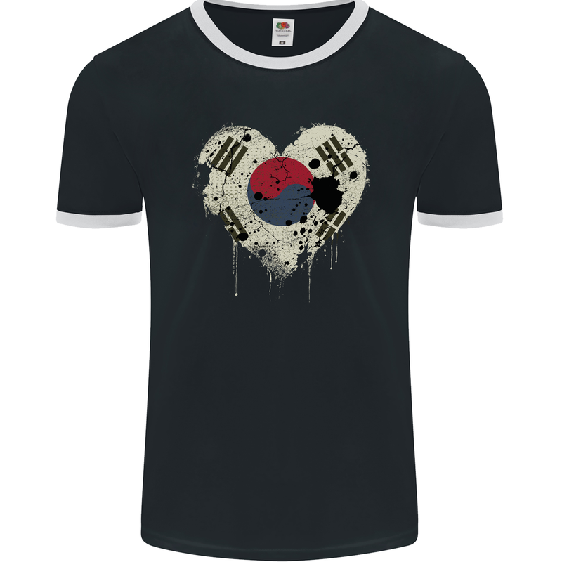 Love South Korea Flag Korean Day Football Mens Ringer T-Shirt FotL Black/White