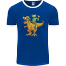 T-Rex and a Frog Dinosaur Mens Ringer T-Shirt FotL Royal Blue/White