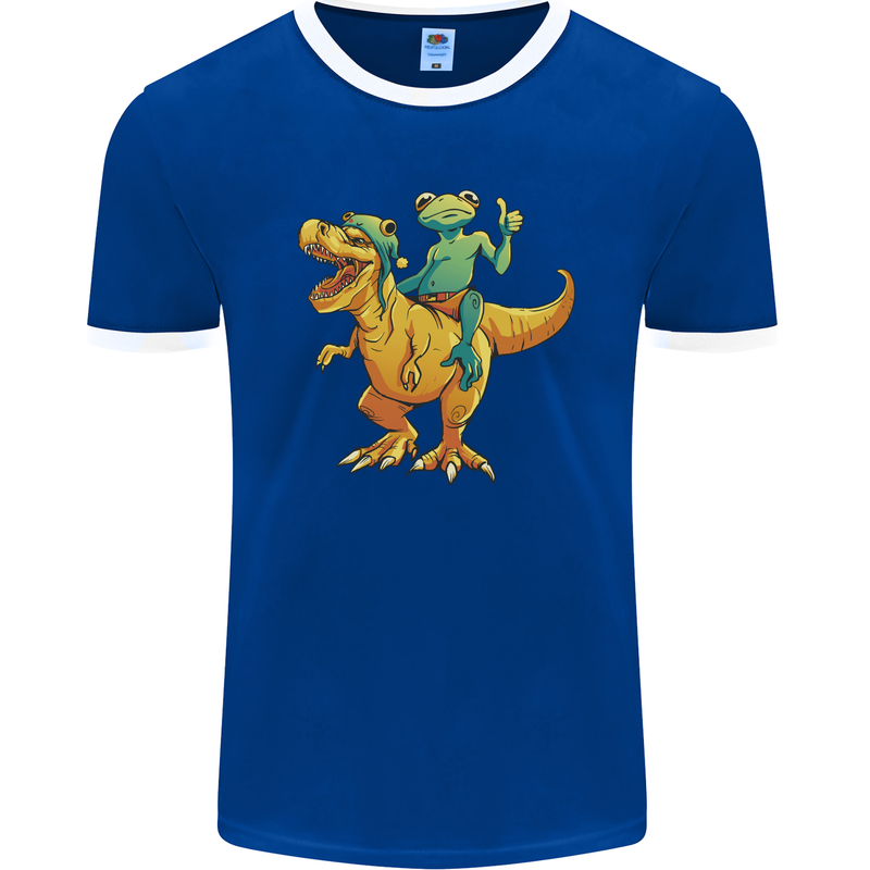 T-Rex and a Frog Dinosaur Mens Ringer T-Shirt FotL Royal Blue/White