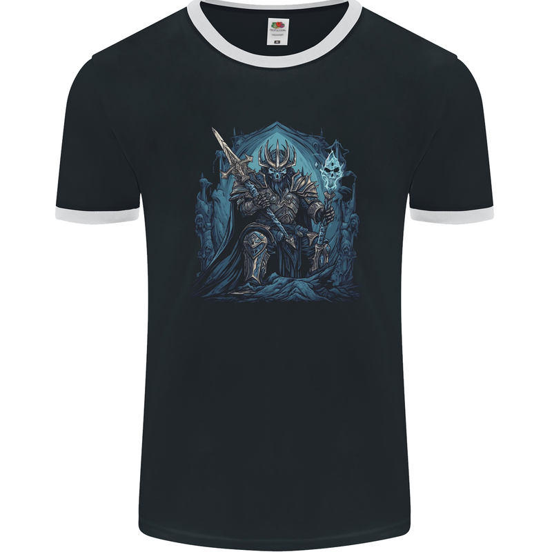 Ice Cavern Fantasy Skull King Mens Ringer T-Shirt FotL Black/White