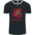 Morocco Ripped Flag Mens Ringer T-Shirt FotL Black/White