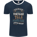 Premium Vintage 75th Birthday 1948 Mens Ringer T-Shirt FotL Navy Blue/White