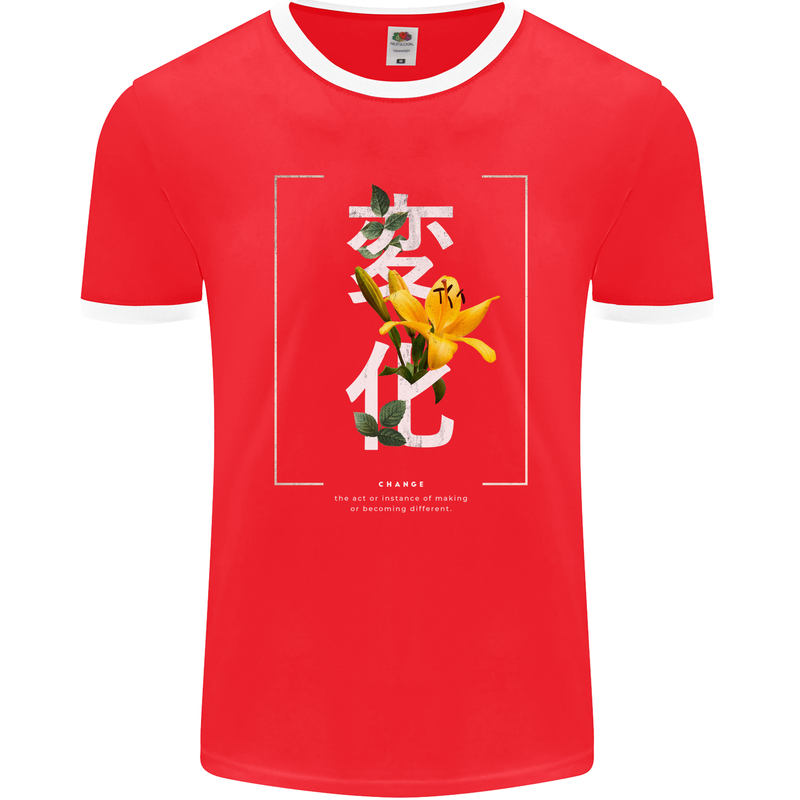 Japanese Flowers Quote Japan Change Mens Ringer T-Shirt FotL Red/White