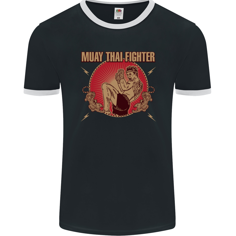 Muay Thai Fighter Contact MMA Martial Arts Mens Ringer T-Shirt FotL Black/White