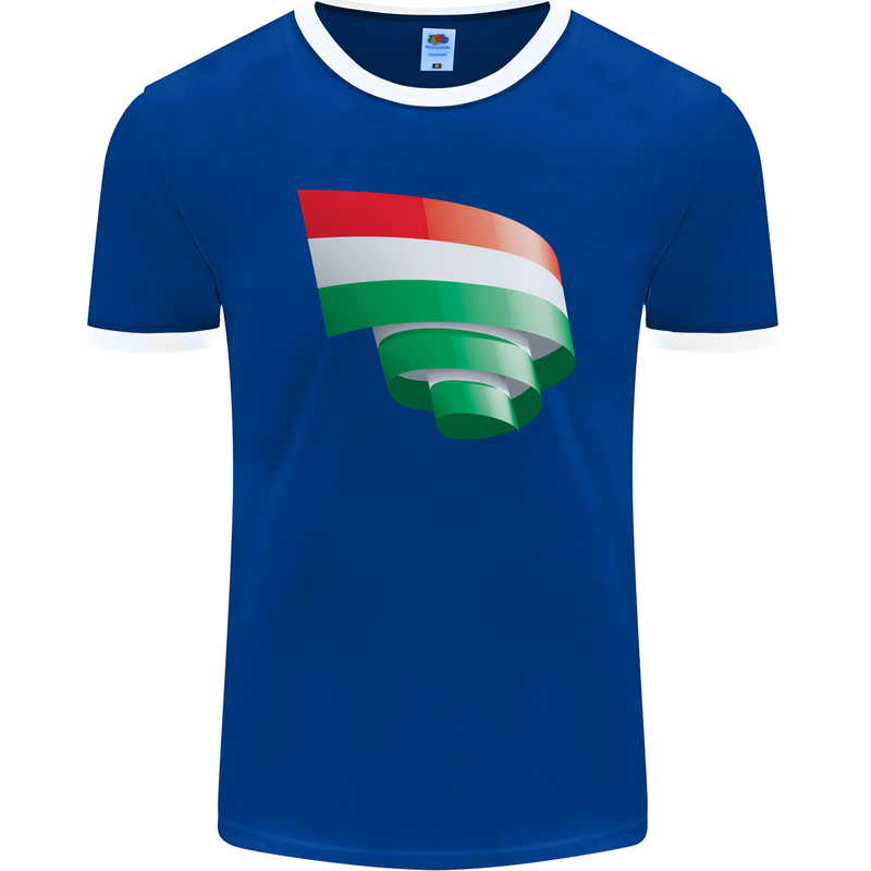 Curled Hungary Flag Hungarian Day Football Mens Ringer T-Shirt FotL Royal Blue/White