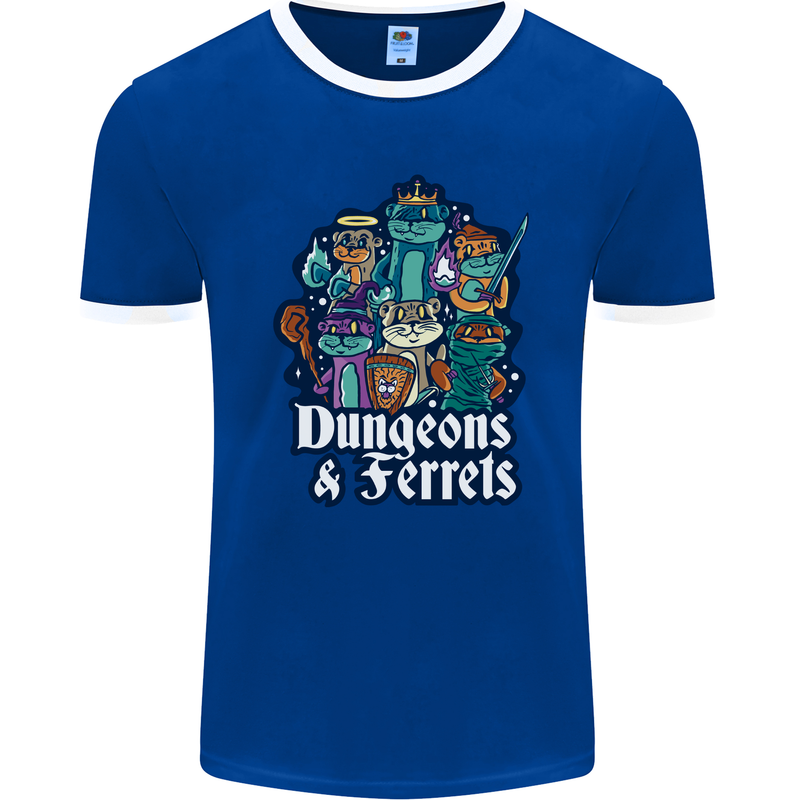 Dungeons & Ferrets Role Play Games RPG Mens Ringer T-Shirt FotL Royal Blue/White