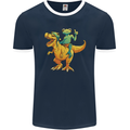 T-Rex and a Frog Dinosaur Mens Ringer T-Shirt FotL Navy Blue/White