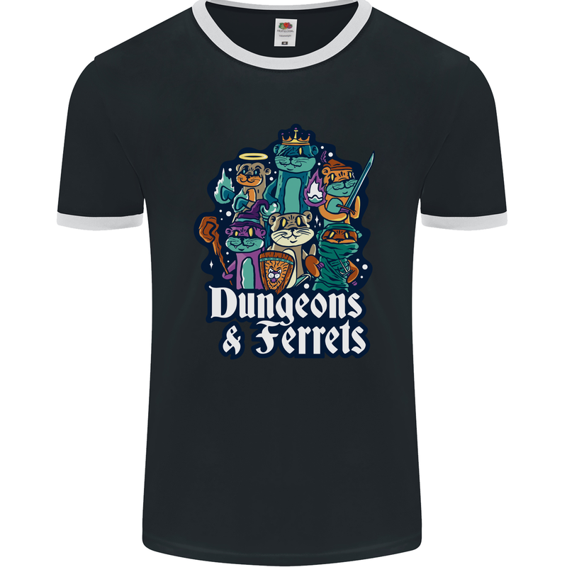 Dungeons & Ferrets Role Play Games RPG Mens Ringer T-Shirt FotL Black/White