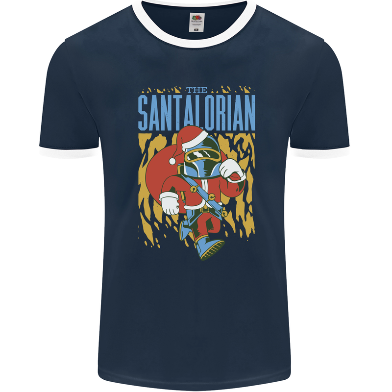 Santalorian Funny Christmas Parody Xmas Mens Ringer T-Shirt FotL Navy Blue/White