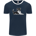A Border Collie Dog Mens Ringer T-Shirt FotL Navy Blue/White
