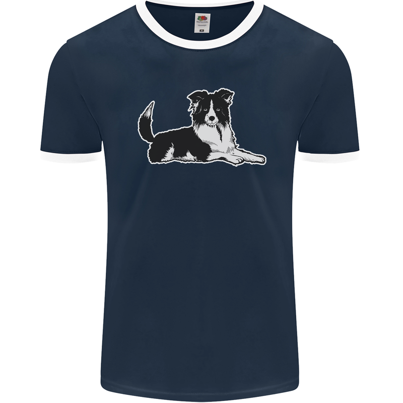 A Border Collie Dog Mens Ringer T-Shirt FotL Navy Blue/White