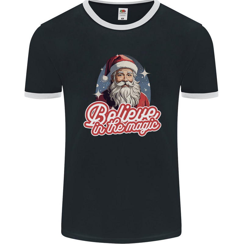 Santa Believe in the Magic Christmas Xmas Mens Ringer T-Shirt FotL Black/White
