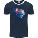 Curled Iceland Flag Icelander Day Football Mens Ringer T-Shirt FotL Navy Blue/White