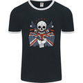 Union Jack Biker Motorbike Motorcycle Skull Mens Ringer T-Shirt FotL Black/White