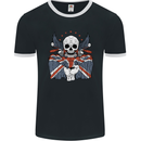 Union Jack Biker Motorbike Motorcycle Skull Mens Ringer T-Shirt FotL Black/White