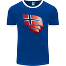 Curled Norway Flag Norwegian Day Football Mens Ringer T-Shirt FotL Royal Blue/White