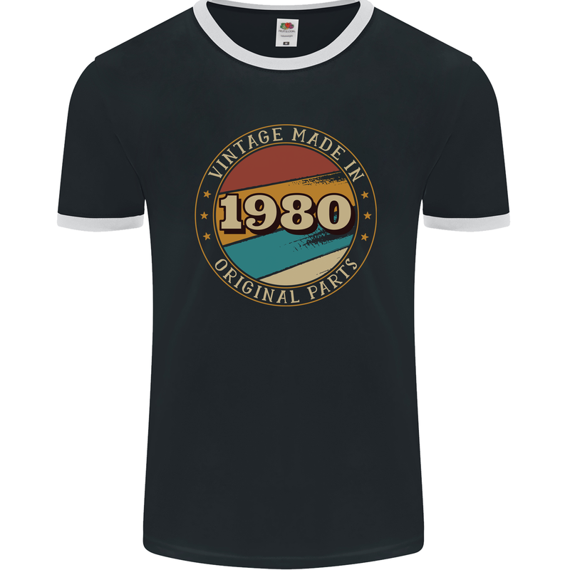 43rd Birthday  Vintage Made In 1980 Mens Ringer T-Shirt FotL Black/White
