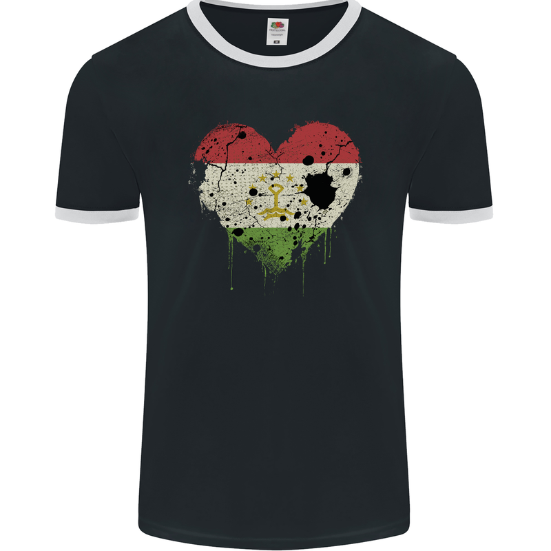 Love Tajikistan Flag Tajik Day Football Mens Ringer T-Shirt FotL Black/White