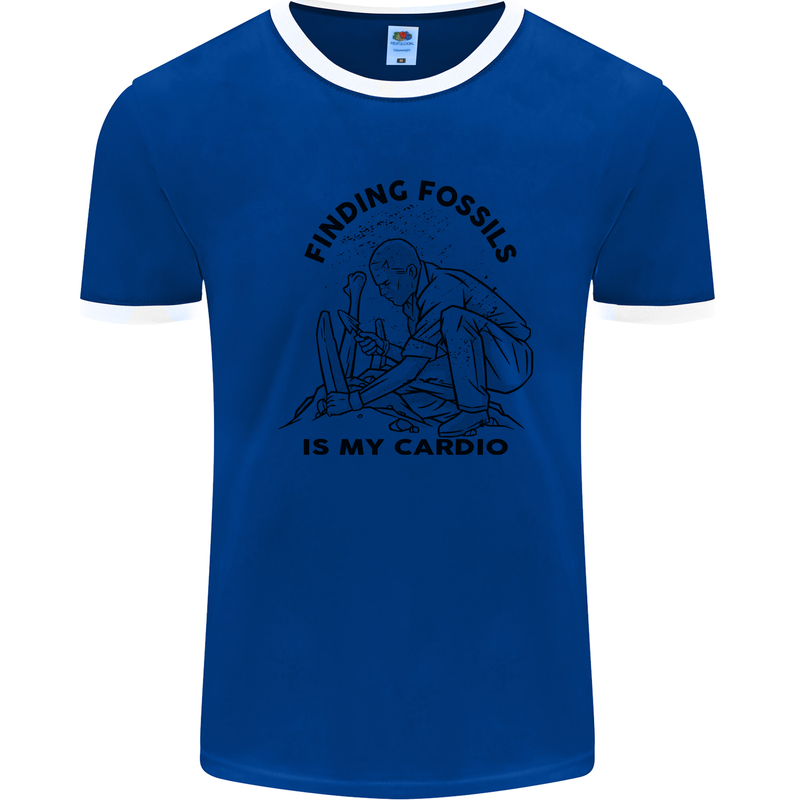 Funny Palaeontology Finding Fossils is My Cardio Mens Ringer T-Shirt Royal Blue/White