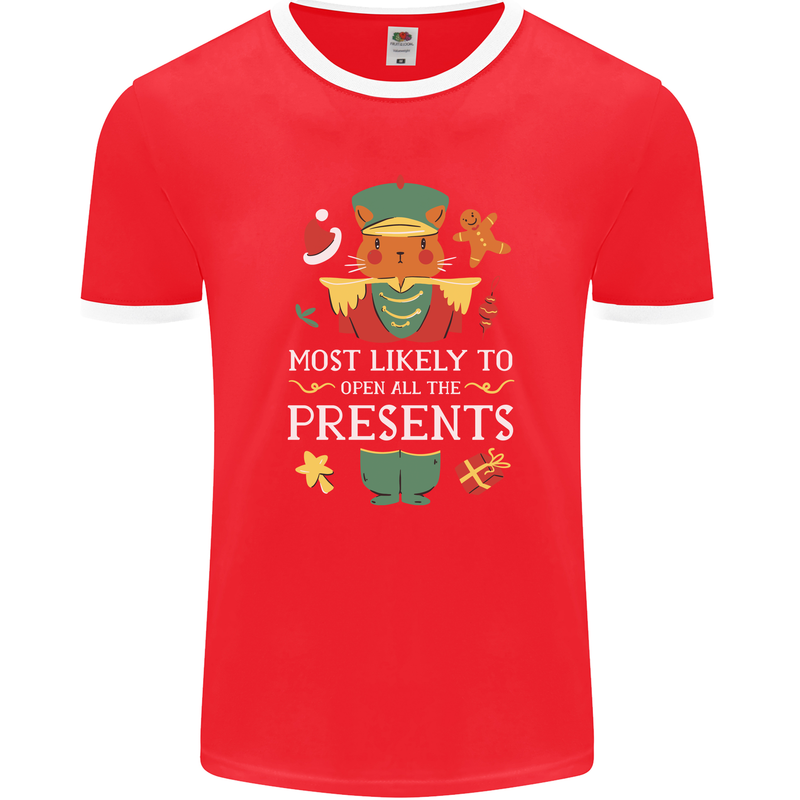 Christmas Nutcracker Presents Funny Xmas Mens Ringer T-Shirt FotL Red/White