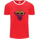 Offensive Goat With Finger Flip Glasses Mens Ringer T-Shirt FotL Red/White