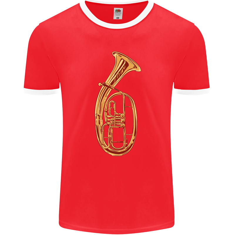 Tenorhorn Brass Musical Instrument Mens Ringer T-Shirt FotL Red/White