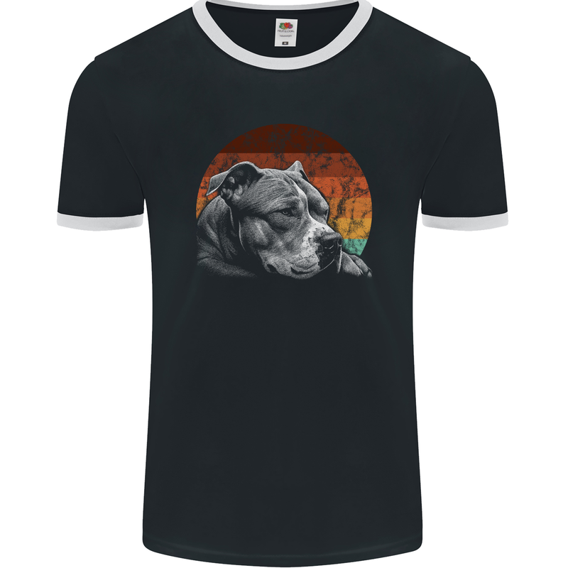 Pitbull Dog Sunset Mens Ringer T-Shirt FotL Black/White