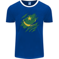 Torn Mauritania Flag Mauritanian Day Football Mens Ringer T-Shirt FotL Royal Blue/White