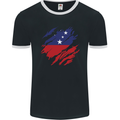 Torn Samoa Flag Samoan Day Football Mens Ringer T-Shirt FotL Black/White