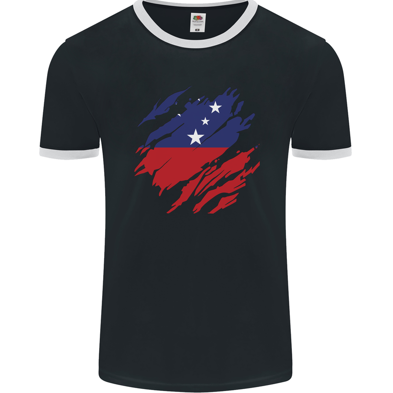 Torn Samoa Flag Samoan Day Football Mens Ringer T-Shirt FotL Black/White