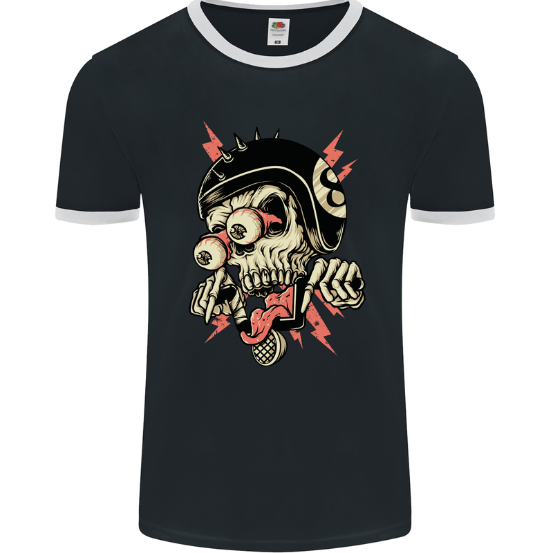 Freaky Biker Skull Motorcycle Motorbike Mens Ringer T-Shirt FotL Black/White