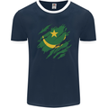 Torn Mauritania Flag Mauritanian Day Football Mens Ringer T-Shirt FotL Navy Blue/White