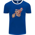 Biker Santa Christmas Motorcycle Chopper Skull Mens Ringer T-Shirt FotL Royal Blue/White