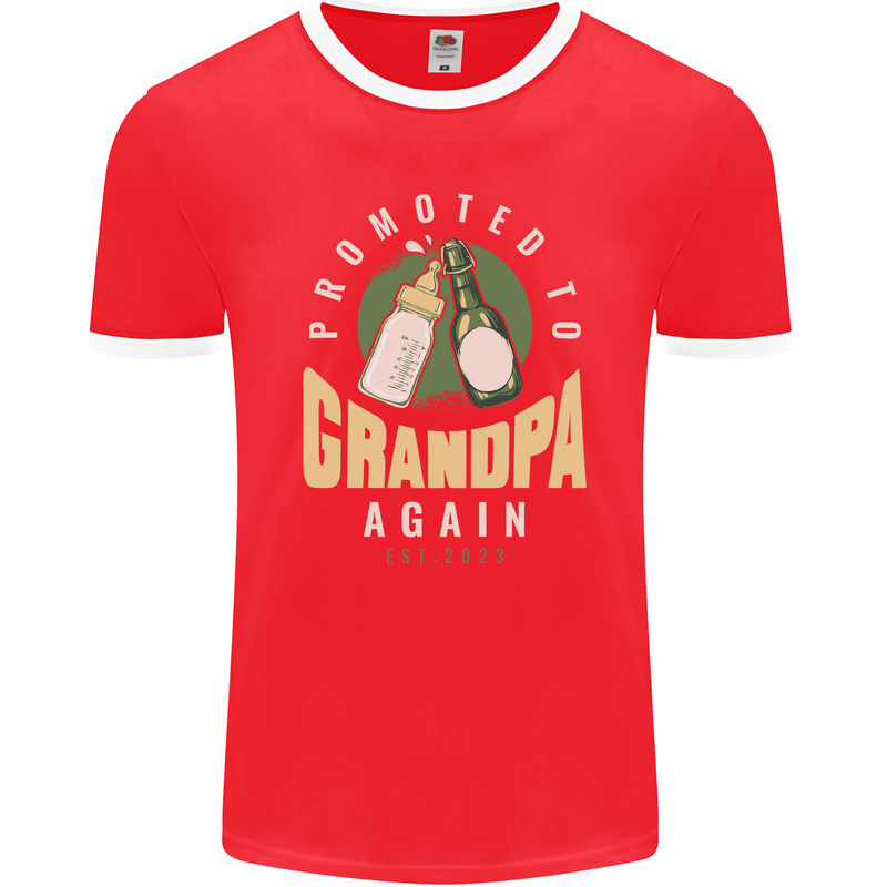 Promoted to Grandpa Est. 2023 Mens Ringer T-Shirt FotL Red/White