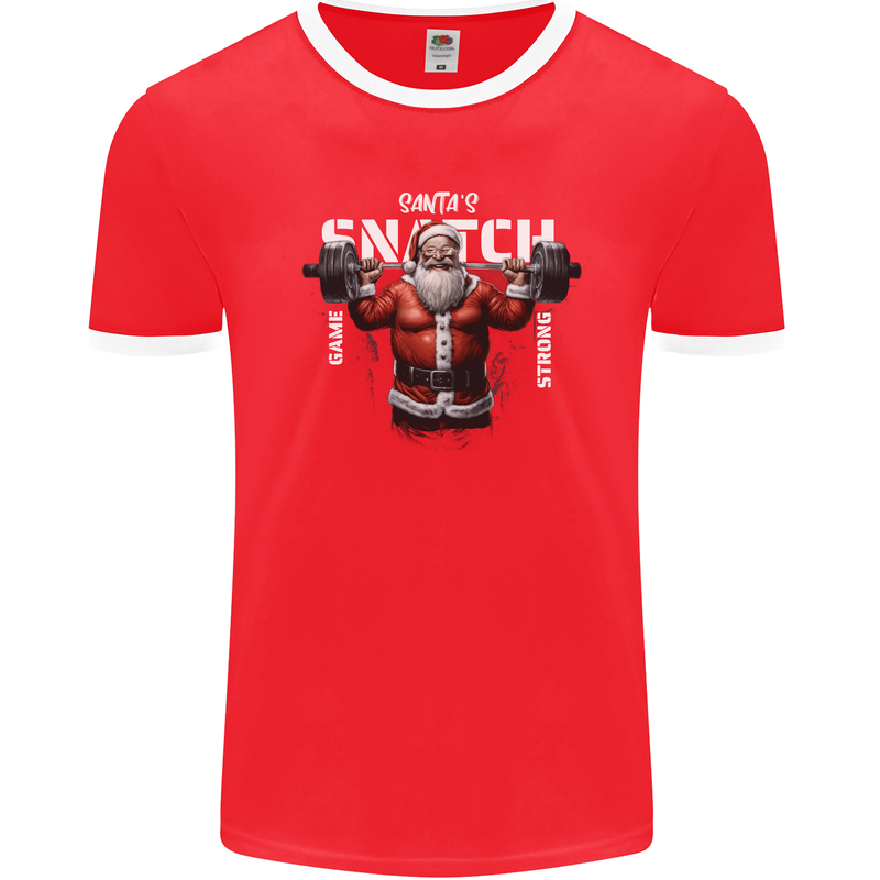 Christmas Santa Snatch Xmas Gym Training Mens Ringer T-Shirt FotL Red/White