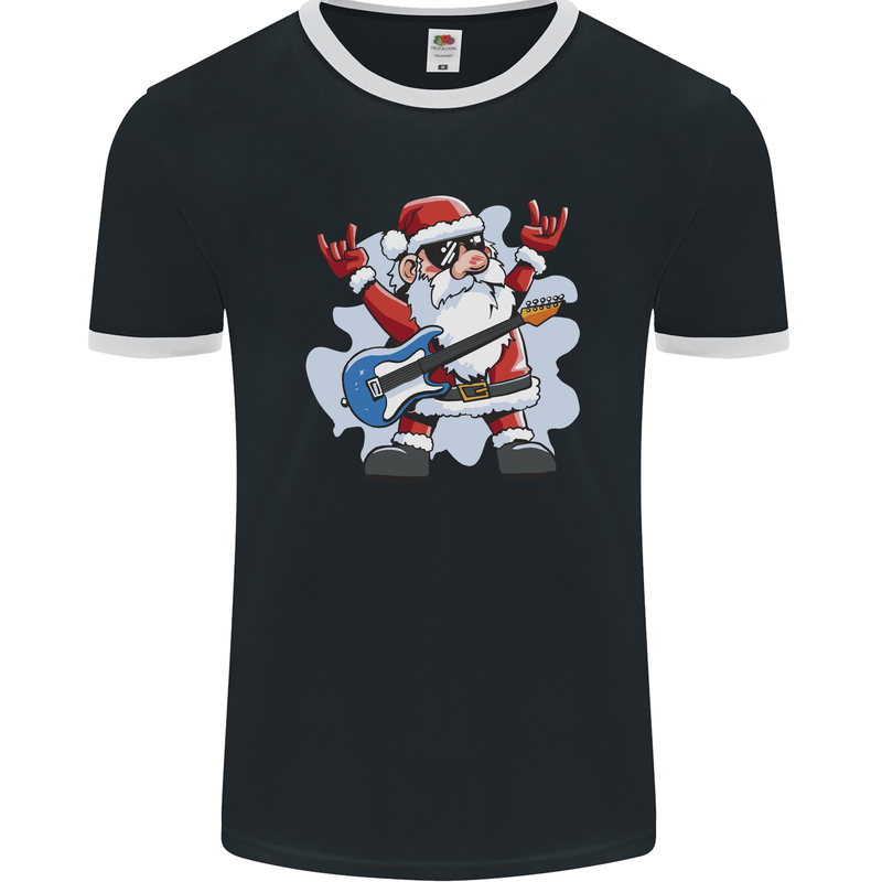 Rock n Roll Santa Electric Guitar Christmas Xmas Mens Ringer T-Shirt FotL Black/White