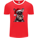 Christmas Schnauzer Dog Xmas Hat Mens Ringer T-Shirt FotL Red/White