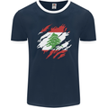 Torn Lebanon Flag Lebanese Day Football Mens Ringer T-Shirt FotL Navy Blue/White