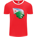 Curled Djibouti Flag Djiboutians Day Football Mens Ringer T-Shirt FotL Red/White