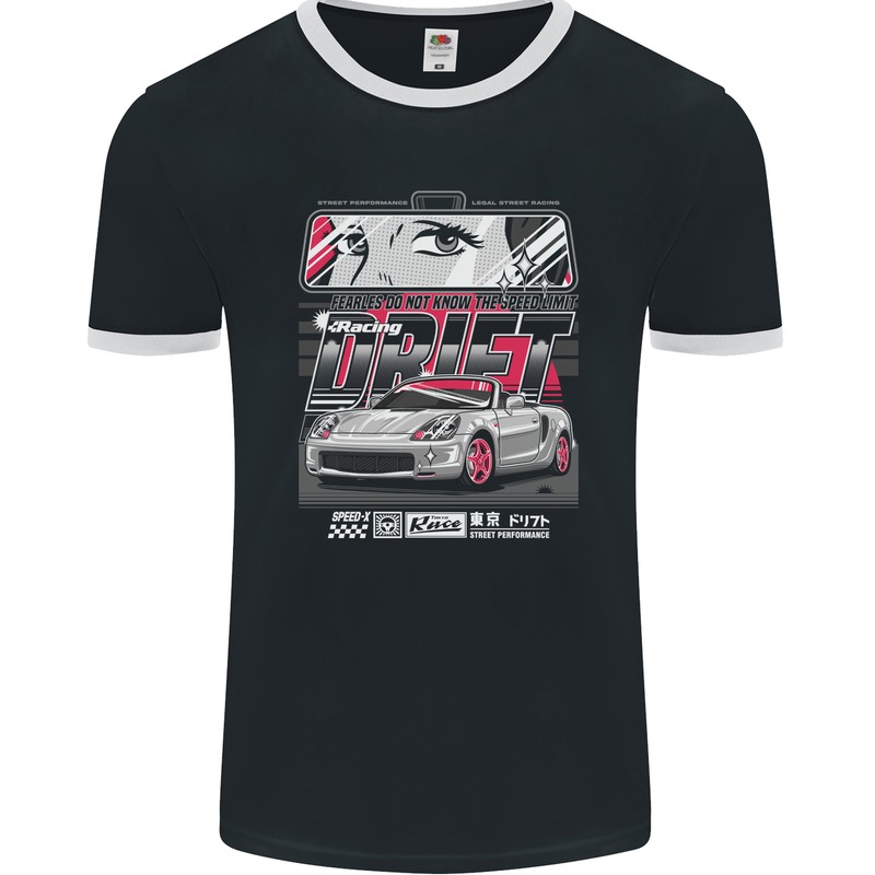 Drift Racing Fearless Don't Know the Speed Limit Mens Ringer T-Shirt FotL Black/White