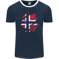 Torn Norway Flag Norwegian Day Football Mens Ringer T-Shirt FotL Navy Blue/White