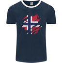 Torn Norway Flag Norwegian Day Football Mens Ringer T-Shirt FotL Navy Blue/White