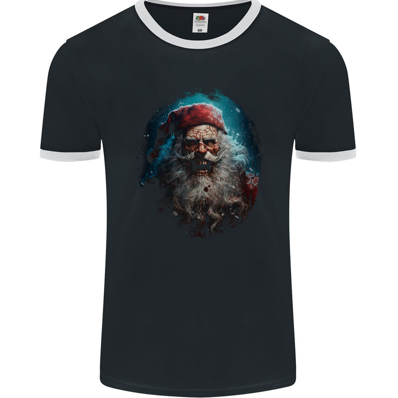 Horror Zombie Santa Claus Christmas Halloween Mens Ringer T-Shirt FotL Black/White