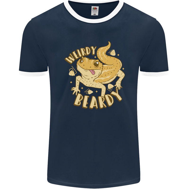 Weirdy Beardy Funny Bearded Dragon Mens Ringer T-Shirt FotL Navy Blue/White