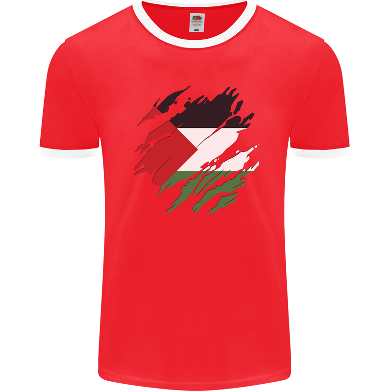 Torn Palestine Flag Palestinian Day Football Mens Ringer T-Shirt FotL Red/White