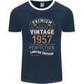 Premium Vintage 66th Birthday 1957 Mens Ringer T-Shirt FotL Navy Blue/White